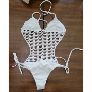 NWOT Calzedonia Cobey White Crochet Lace 1PC Monokini Swimsuit 111358